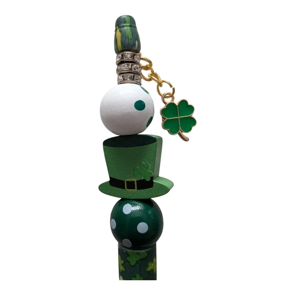 Hand Crafted Pen green st. Patrick's Day shamrock bling sparkle  H-015